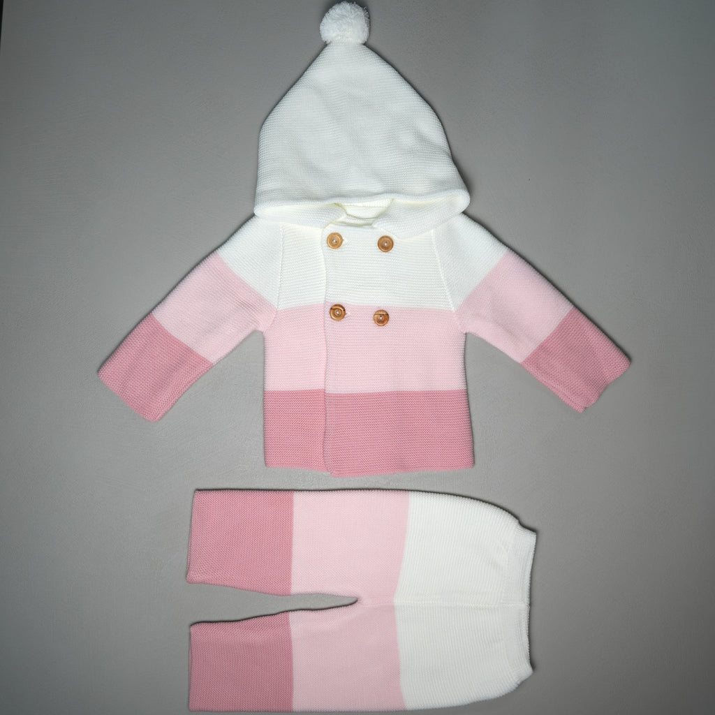 COMPLETINO ABBRACCIO IN MAGLIA ROSA E PANNA