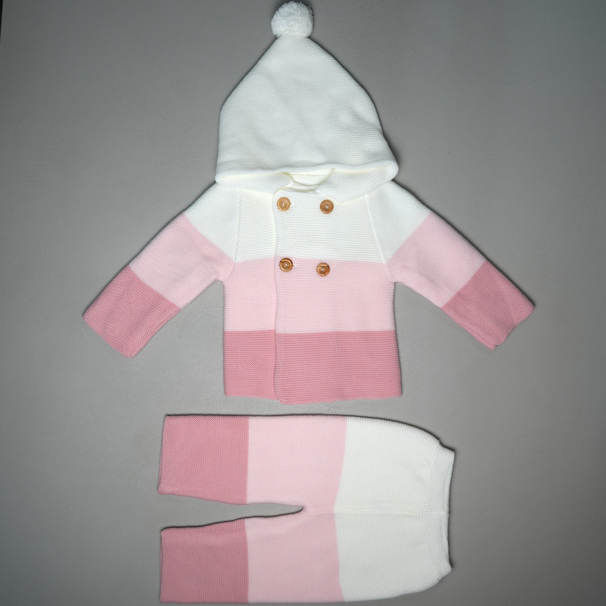 COMPLETINO ABBRACCIO IN MAGLIA ROSA E PANNA