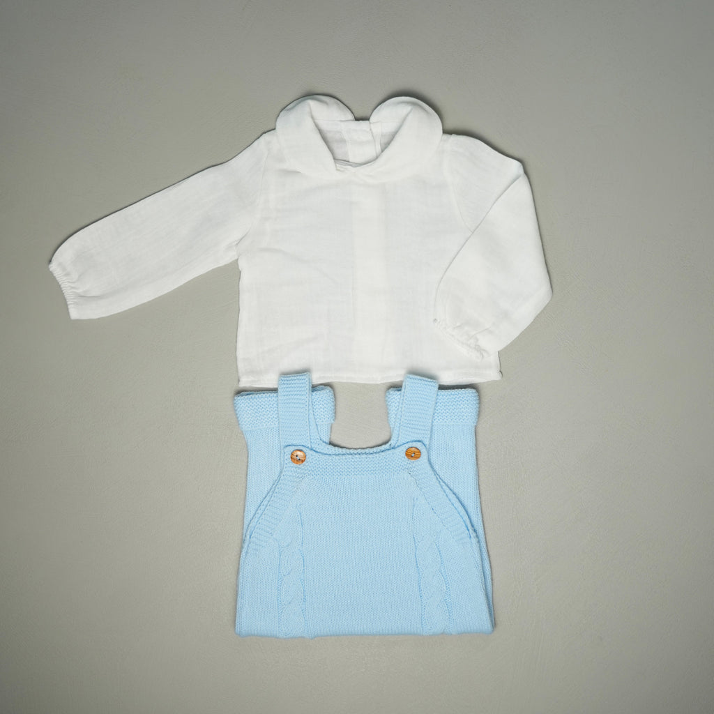 SALOPETTE IN MAGLIA AZZURRA CON CAMICIA