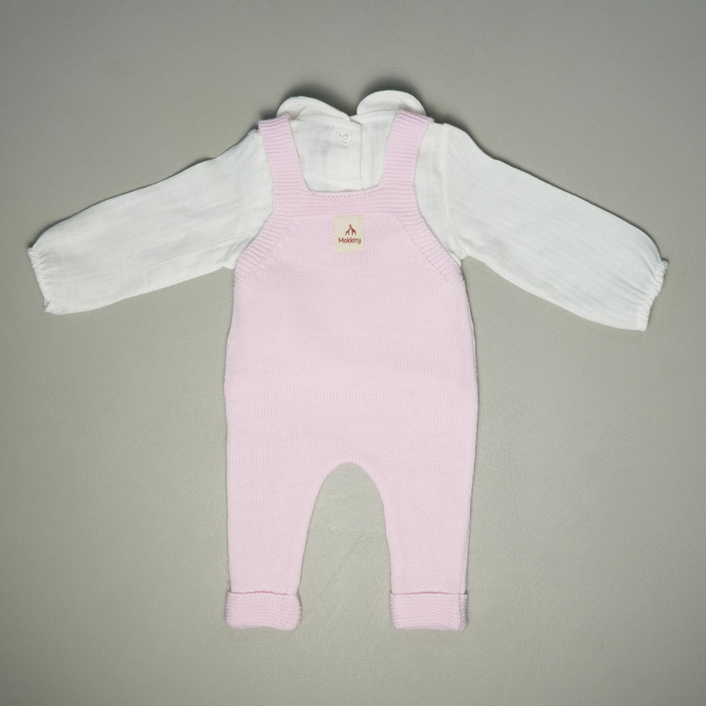 SALOPETTE IN MAGLIA ROSA CON CAMICIA