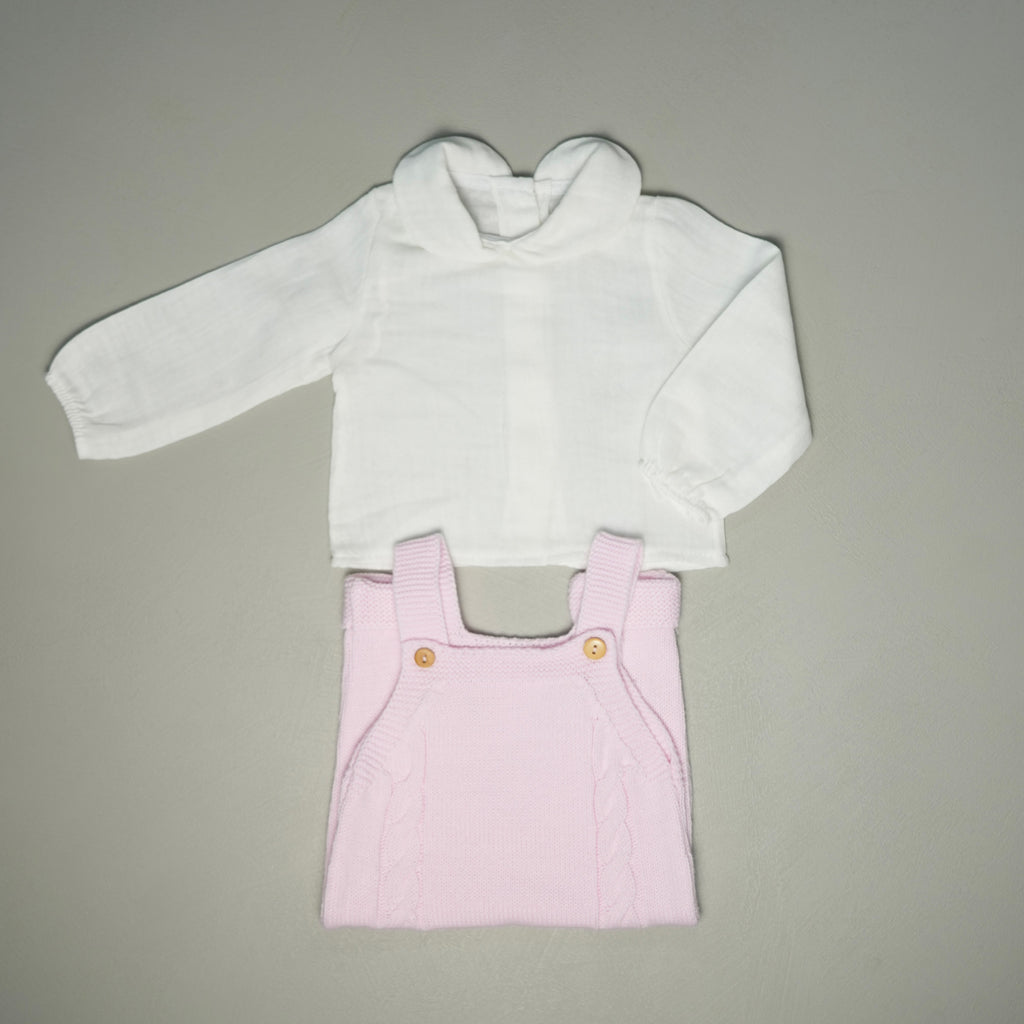 SALOPETTE IN MAGLIA ROSA CON CAMICIA