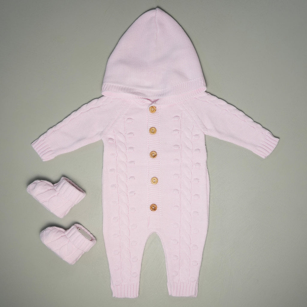 COCCOLA IN MAGLIA CON CAPPUCCIO E BABBUCCE ROSA