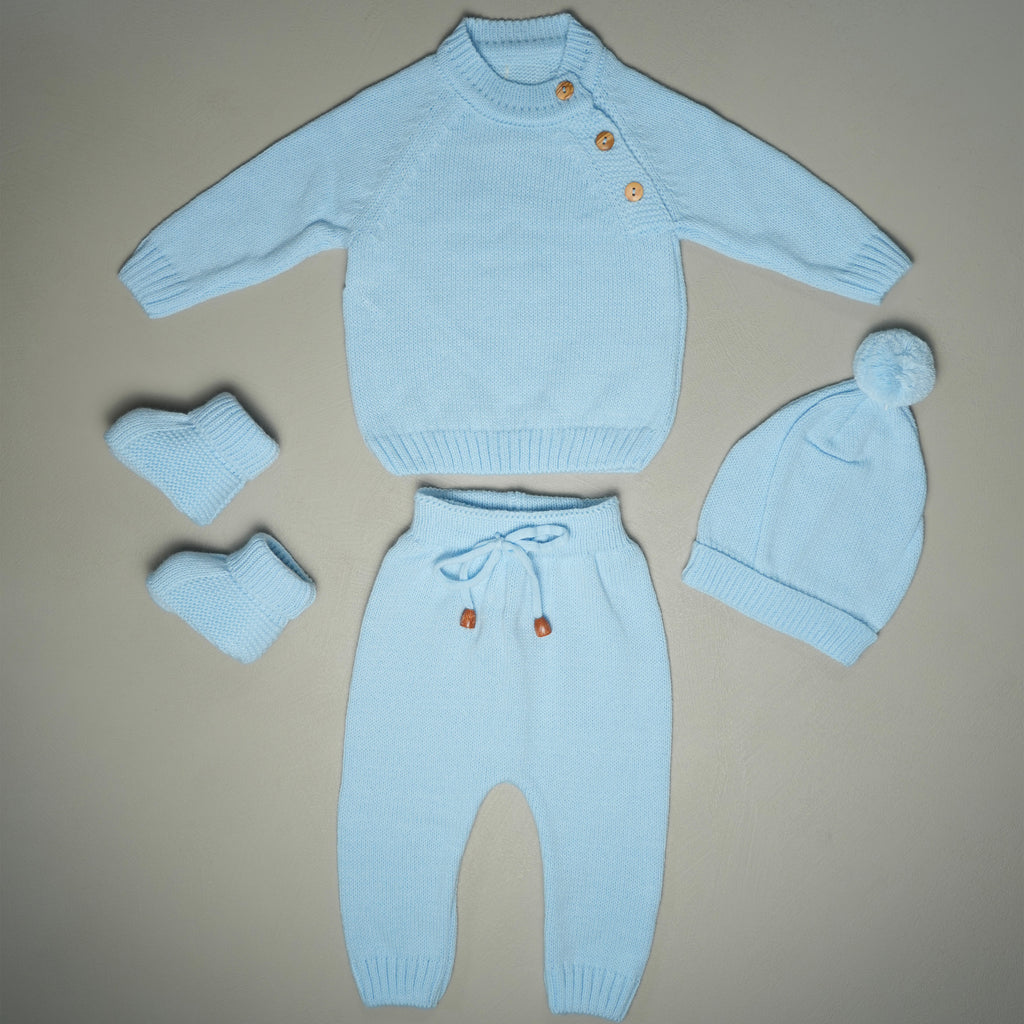 COMPLETINO CAREZZA IN MAGLIA AZZURRO