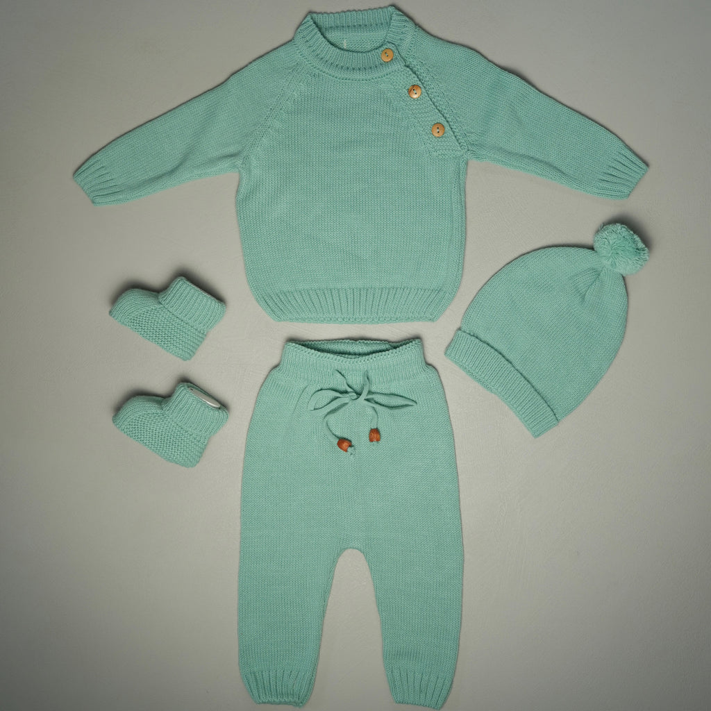 COMPLETINO CAREZZA IN MAGLIA VERDE ACQUA