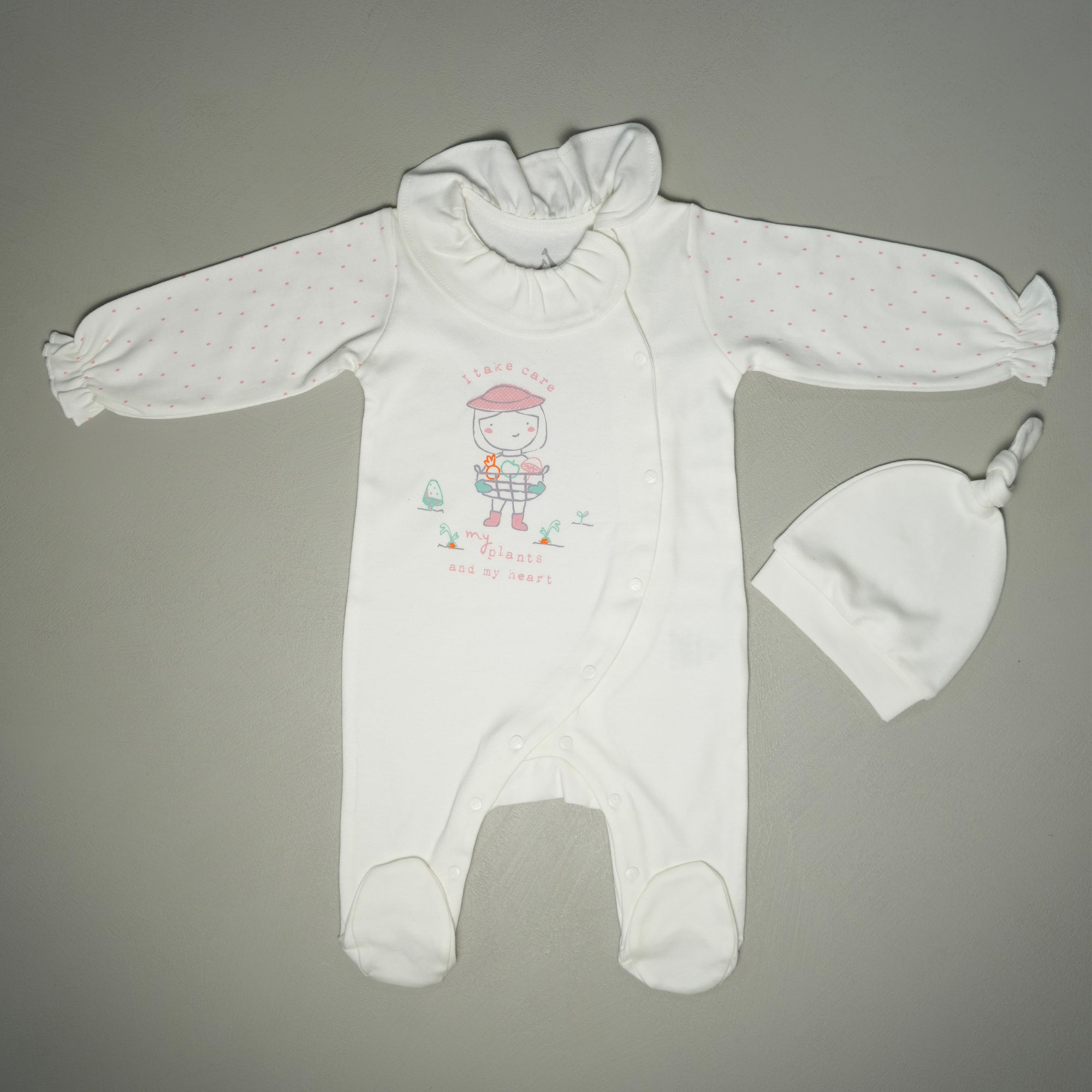 TUTINA CON COLLETTO E CAPPELLINO IN COTONE