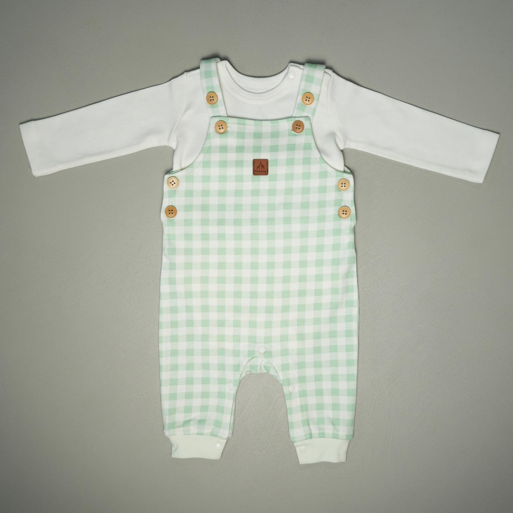 SALOPETTE IN COTONE VERDE CON BODY MANICA LUNGA