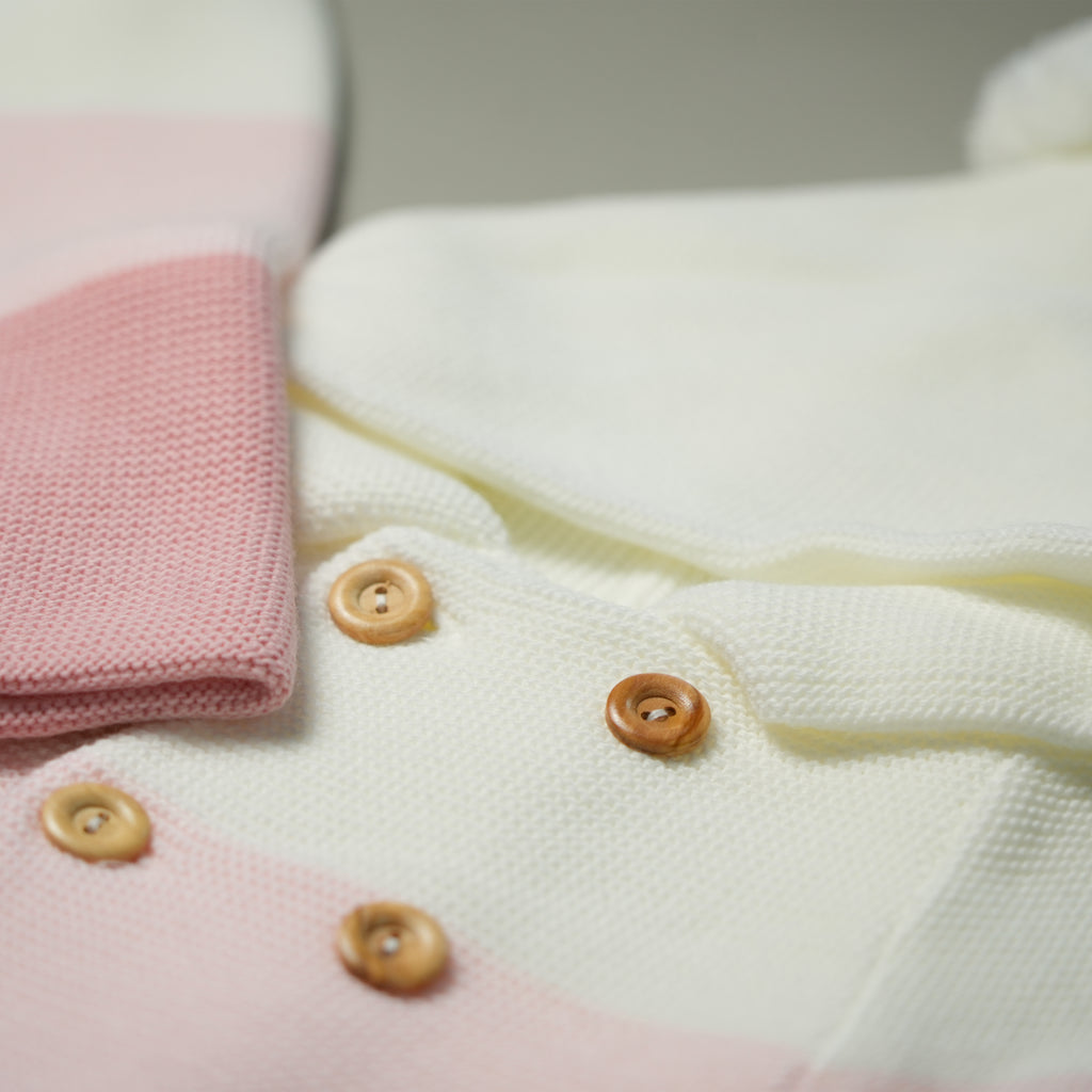 COMPLETINO ABBRACCIO IN MAGLIA ROSA E PANNA