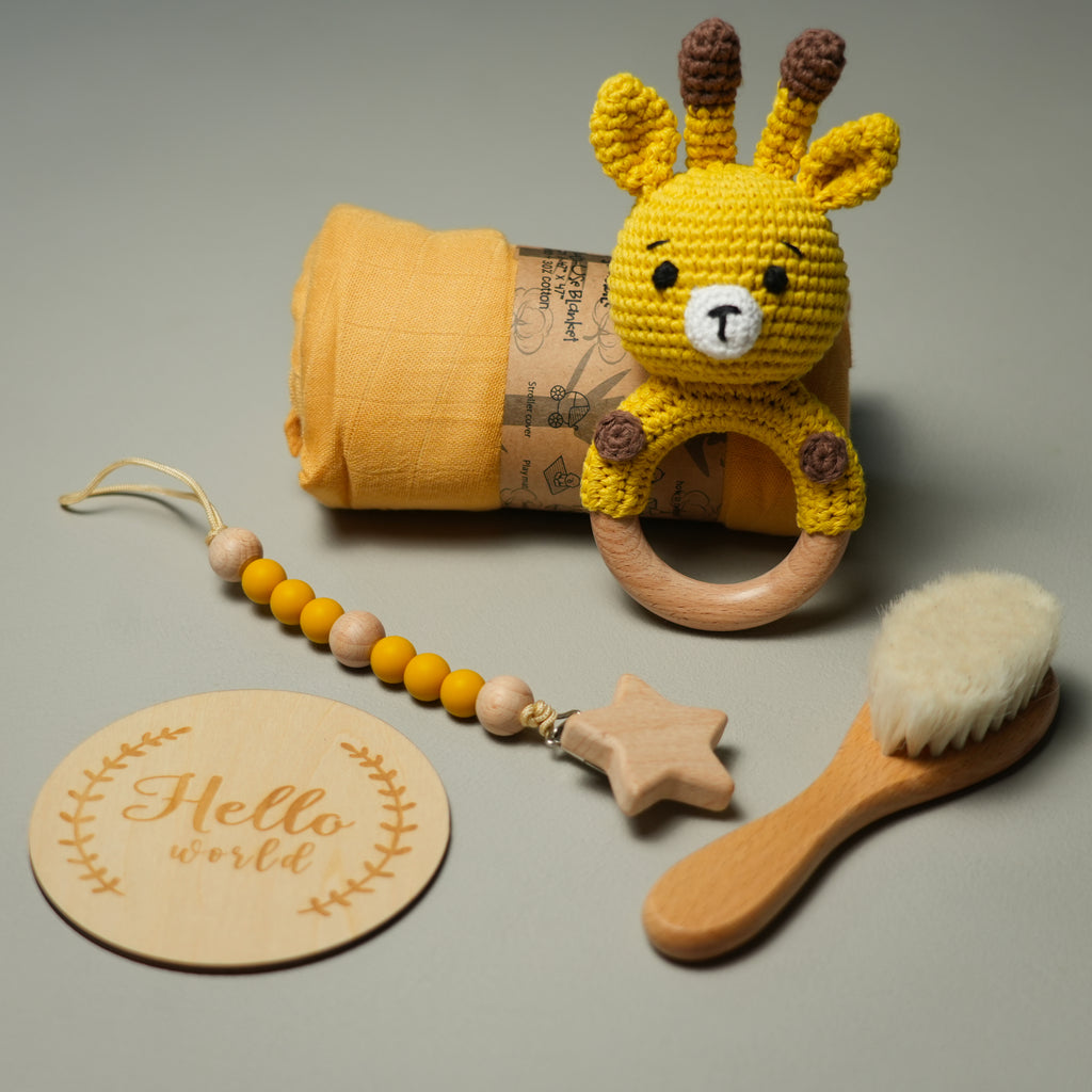 SET GIRAFFA IN LEGNO E COTONE