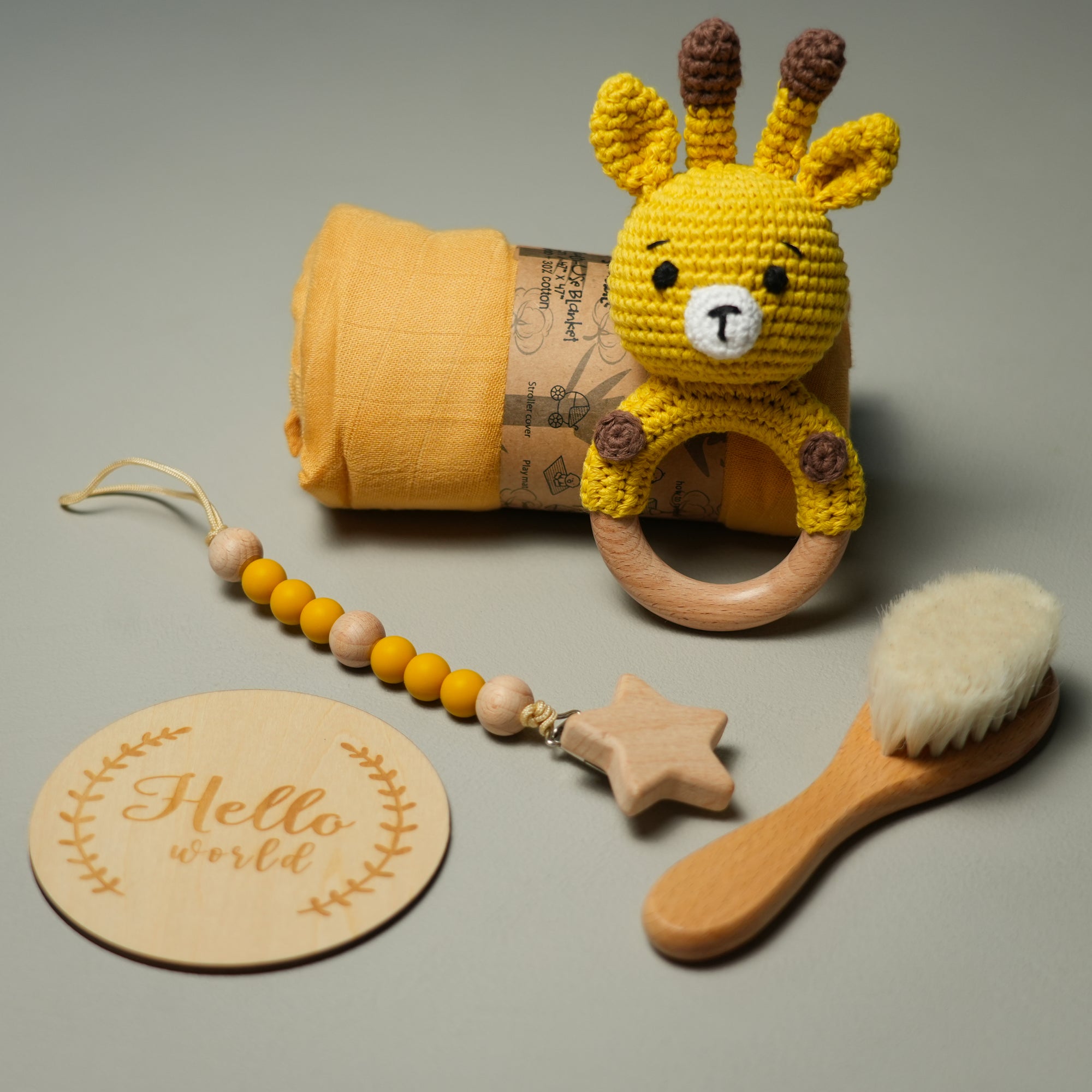 SET GIRAFFA IN LEGNO E COTONE