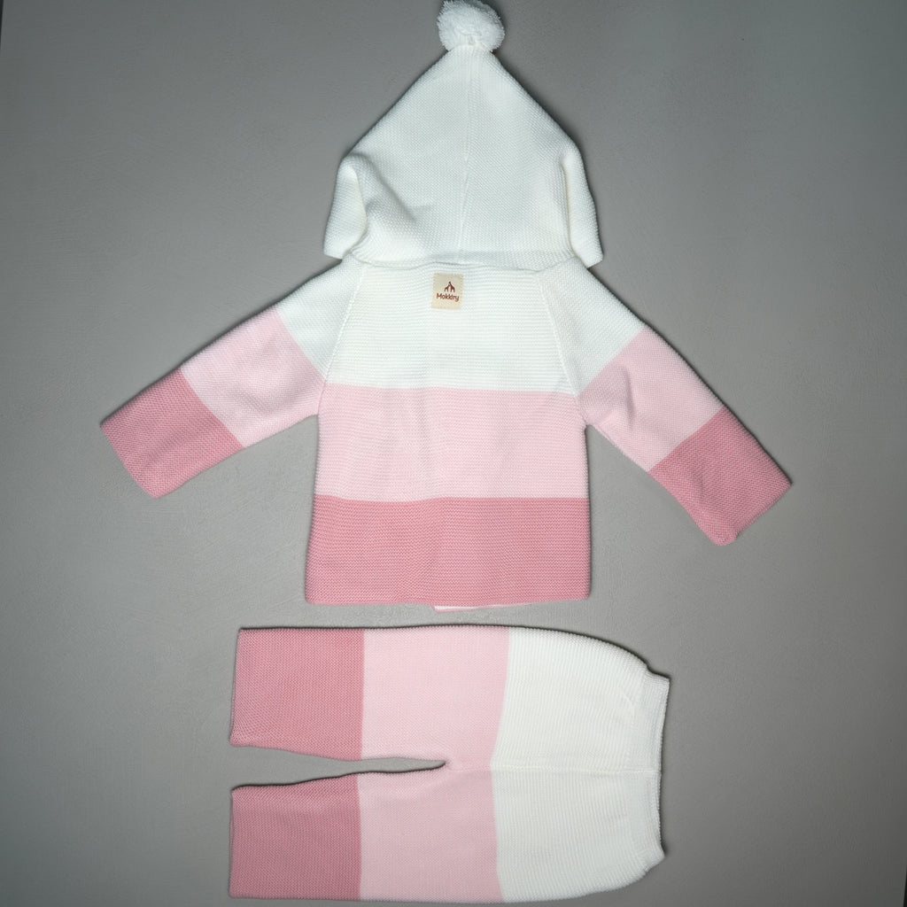 COMPLETINO ABBRACCIO IN MAGLIA ROSA E PANNA